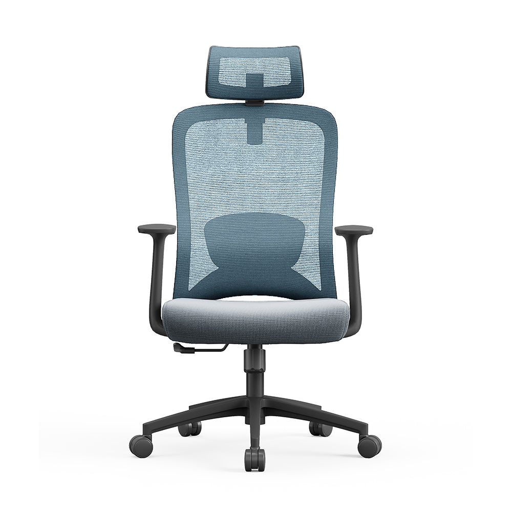 TH HIGH BACK OFFICE CHAIR (BLACK FRAME + BLUE FRAME + GREY FABRIC)