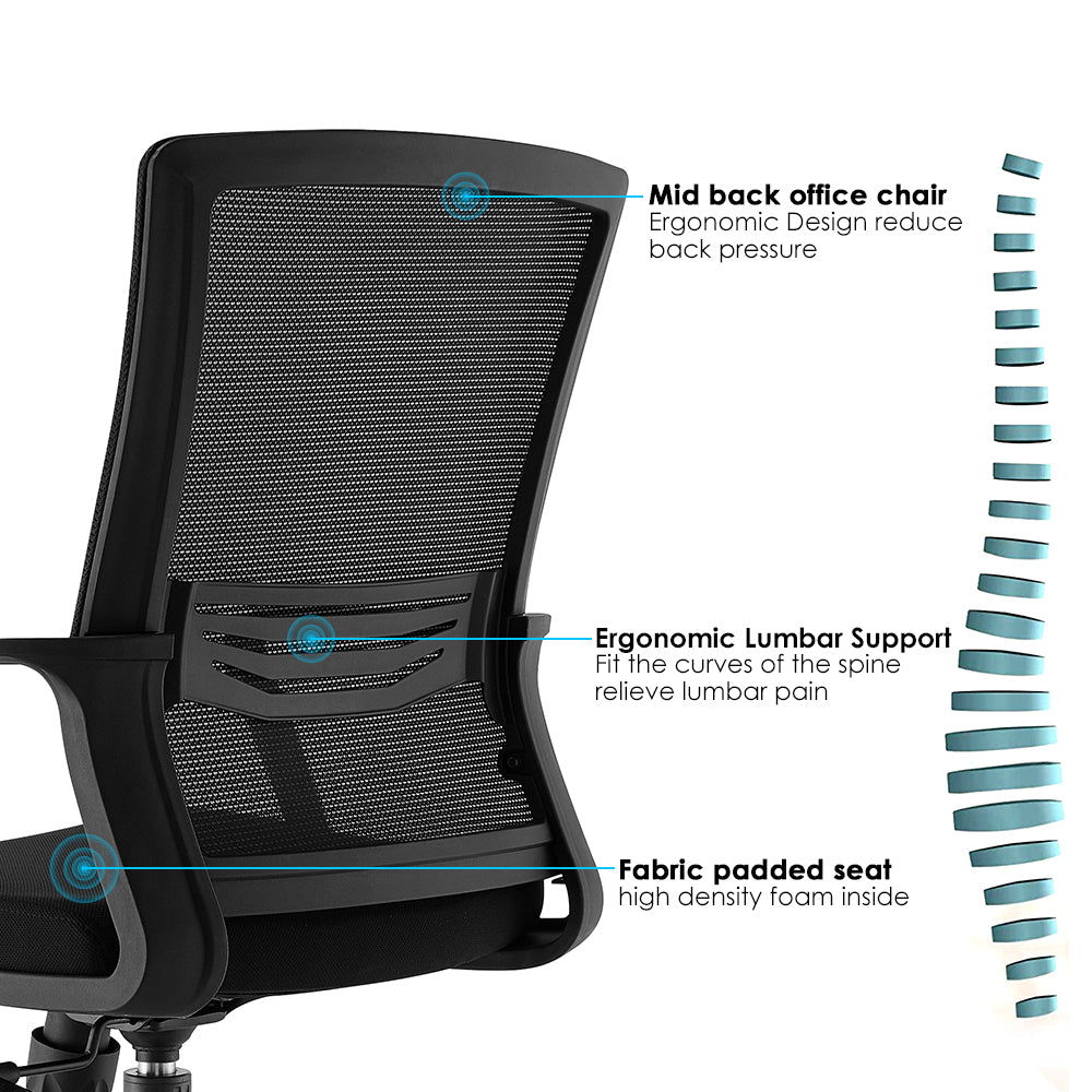 TH MID BACK OFFICE CHAIR WITH FOOT REST (MESH + FABRIC)