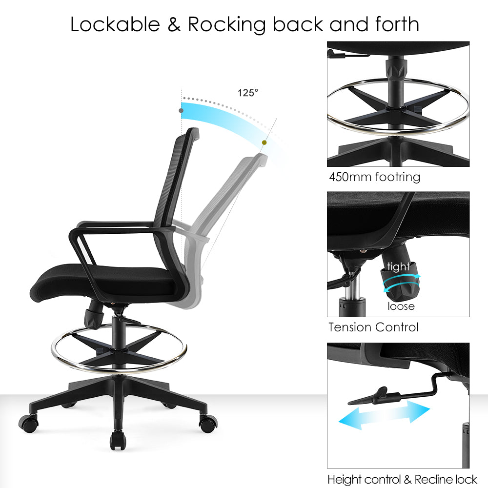 TH MID BACK OFFICE CHAIR WITH FOOT REST (MESH + FABRIC)