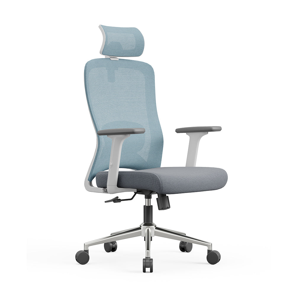 TH HIGH BACK OFFICE CHAIR (BLACK FRAME + BLUE FRAME + GREY FABRIC)