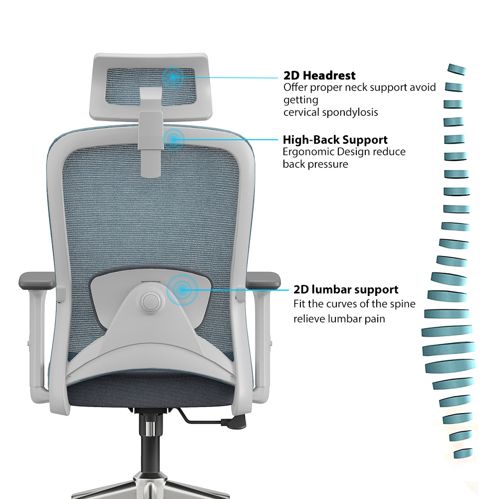 TH HIGH BACK OFFICE CHAIR (BLACK FRAME + BLUE FRAME + GREY FABRIC)