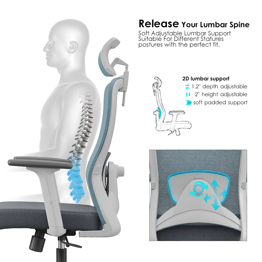 TH HIGH BACK OFFICE CHAIR (BLACK FRAME + BLUE FRAME + GREY FABRIC)