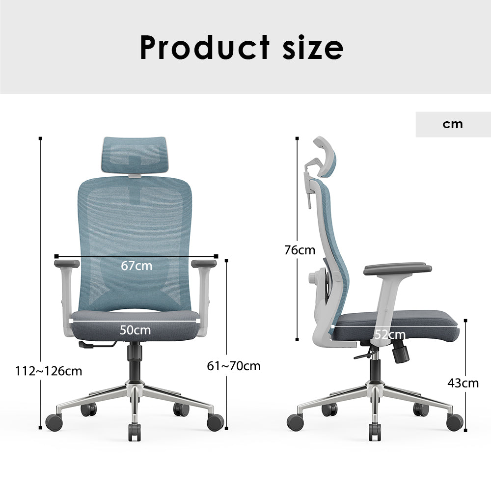 TH HIGH BACK OFFICE CHAIR (BLACK FRAME + BLUE FRAME + GREY FABRIC)
