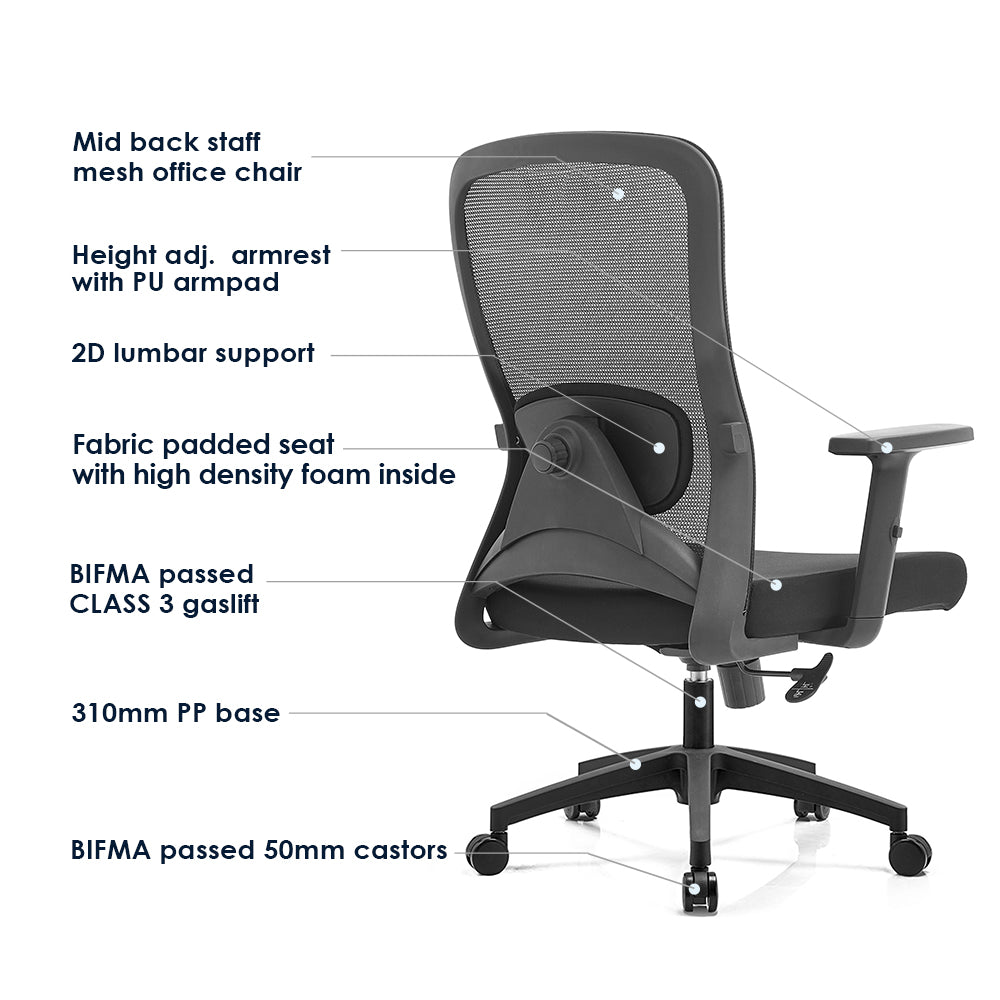 TH MID BACK OFFICE CHAIR (MESH + FABRIC) MID BACK OFFICE CHAIR (NYLON MESH)