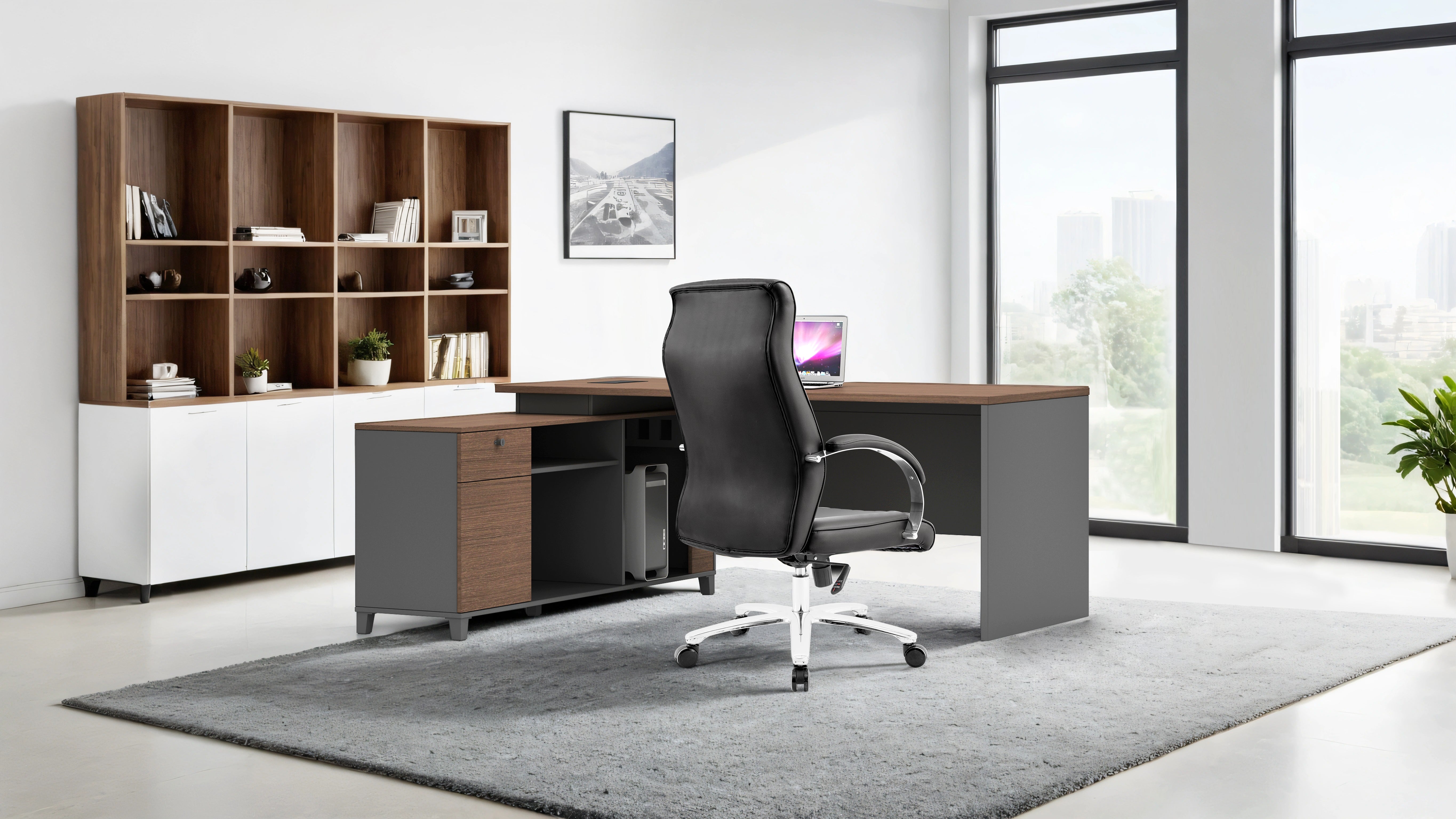 TH EXECUTIVE  OFFICE TABLE  (DARK)       L -TYPE-  160X140X75 CM