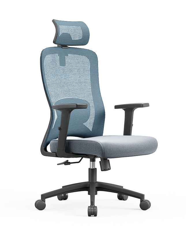 TH HIGH BACK OFFICE CHAIR (BLACK FRAME + BLUE FRAME + GREY FABRIC)